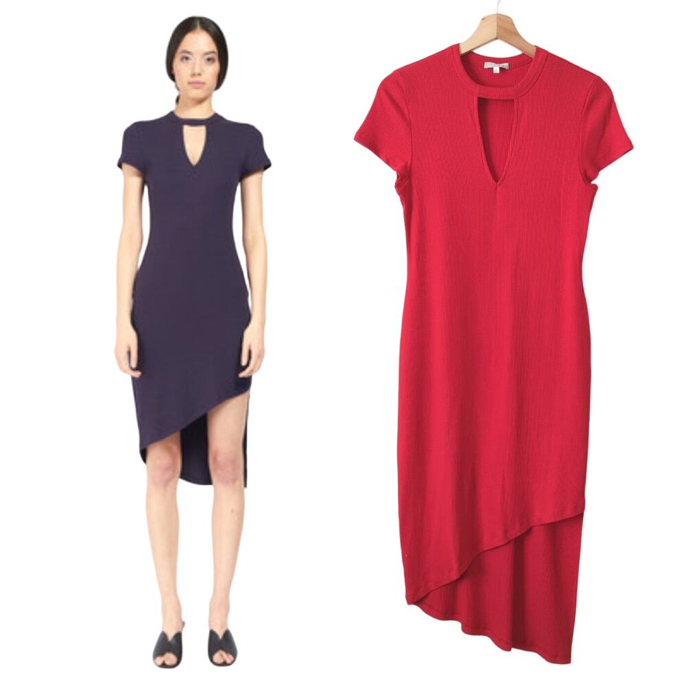 Skin Worldwide Red Ribbed Midi‎ Dress Womens Pima Cotton Modal Fitted Bodycon 2